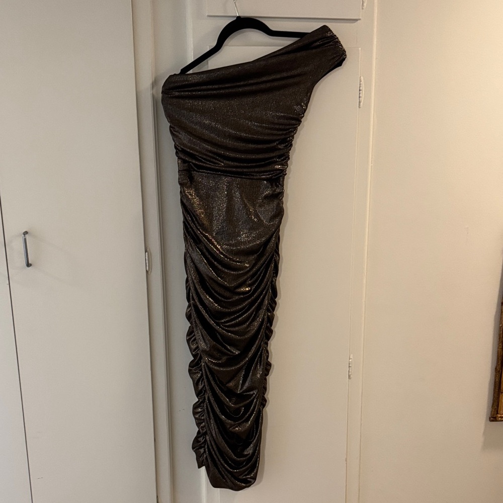 Club L London Metallic One-Shoulder Maxi Dress